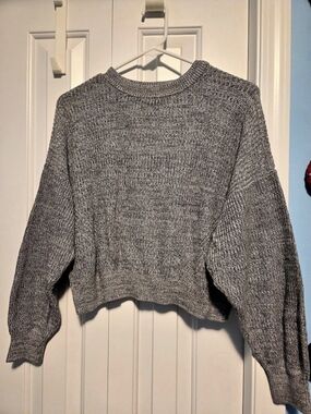 Garage Crop Drop Shoulder Sweater Gray Knit